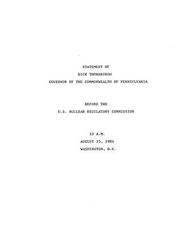 Testimony Before the Nuclear Regulatory Commission regarding Three Mile Island (TMI), Washington DC