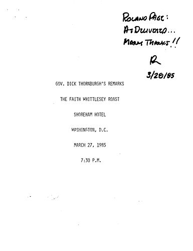 Faith Whittlesey Roast, Washington D.C.