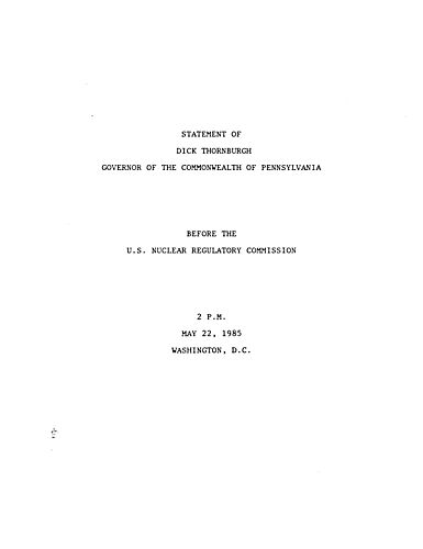 Testimony before the U.S. Nuclear Regulatory Commission regarding Three Mile Island (TMI), Washington D.C.