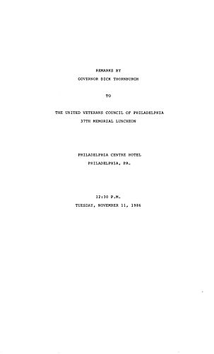 United Veterans Council of Philadelphia, 37th Memorial Luncheon, Philadelphia, PA