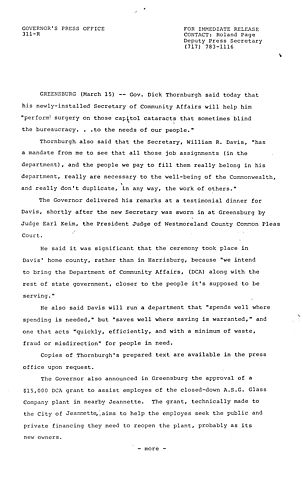 Statement: DCA mandates to Secretary Davis