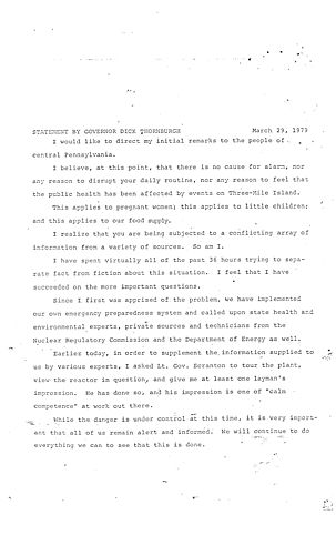 Remarks regarding Three Mile Island (TMI)