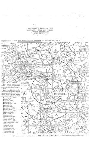 Map regarding the major towns in 10 mile radius of Three Mile Island (TMI)