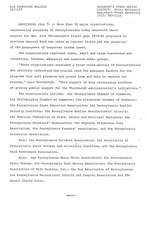 More than 30 organizations announce support of Governor's fiscal year 1979-1980 proposals