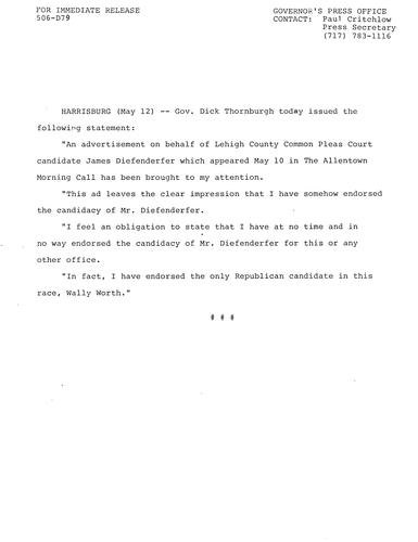 Statement regarding Lehigh County Common Pleas Court candidates