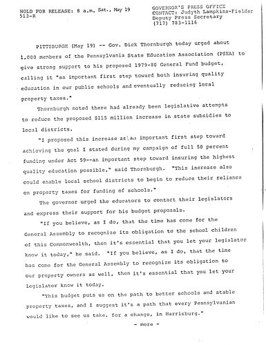 Remarks urging PSEA members to support his proposed 1979-1980 General Fund Budget