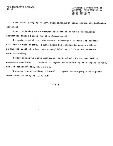 Statement regarding the budget