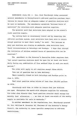 Announces amendments to odd-even gasoline purchase regulations