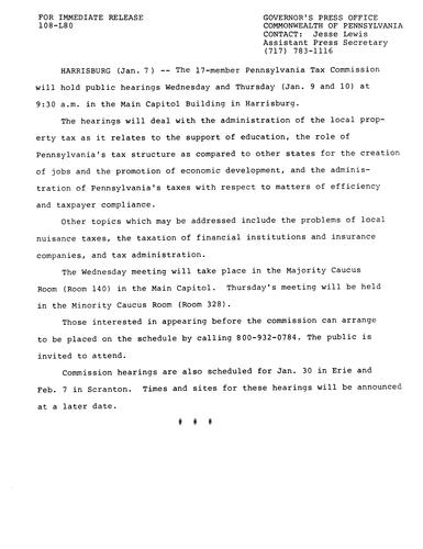 PA Tax Commission Hearings