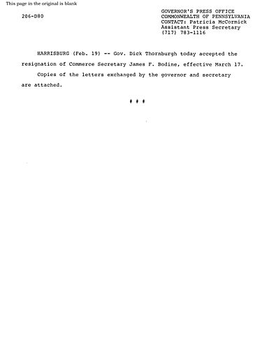 Commerce Secretary James Bodine resigns