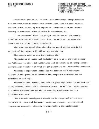 Directs Economic Development Committee (EDC) to take action regarding Firestone Tire and Rubber Company closing