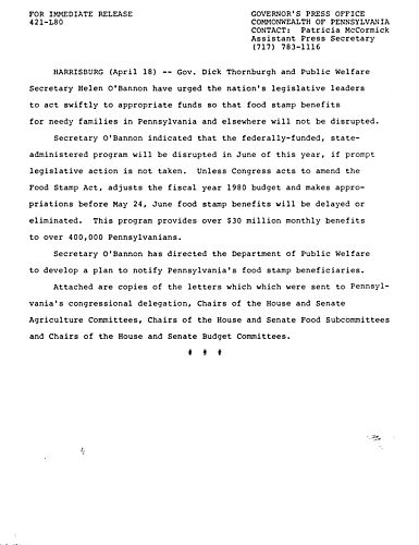 Urges Congress to amend Food Stamp Act