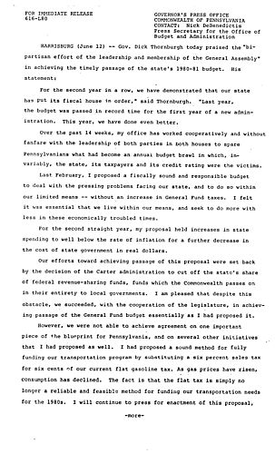 Timely passage of State's 1980-1981 Budget