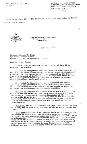 Letter to Milton Shapp from Robin Ross Jr.