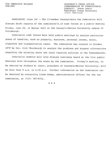 PA tax Commission will discuss draft reports of Commission's ten task forces