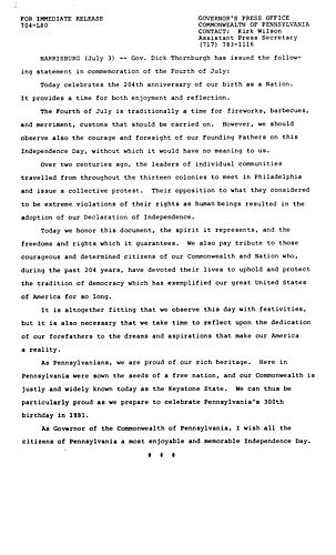 Statement: Fourth of July