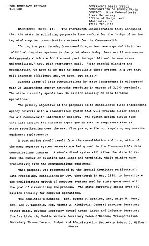 State soliciting proposals for design of Integrated Computer Communications Network