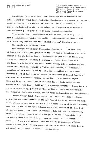 Establishes Trial Court Nominating Commissions in Monroe/Pike, Lycoming, Erie and Butler Counties