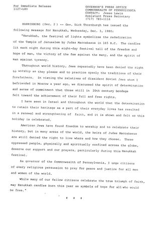 Statement: Hanukkah