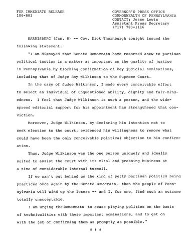Blocking of Judge Roy Wilkinson confirmation to Supreme Court by Senate Democrats