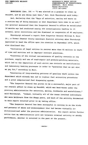 Releases report from Inspector General William R. Muir