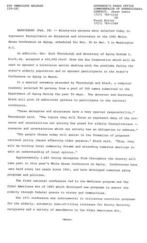 96 people as delegates and alternatives to 1981 White House Conference on Aging