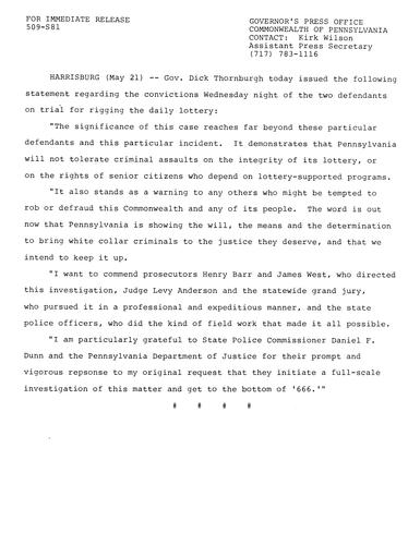 Statement: two defendants on trial for rigging April 24 daily lottery