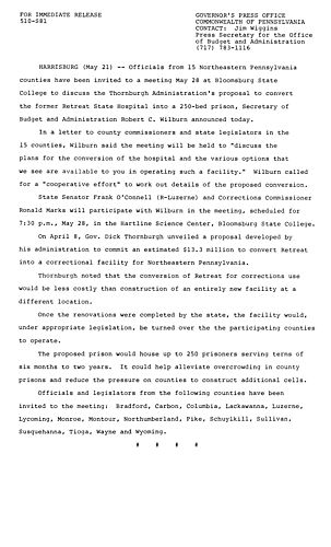 Robert C. Wilburn: Local officials and legislators invited to meet re. Conversion of Retreat State Hospital