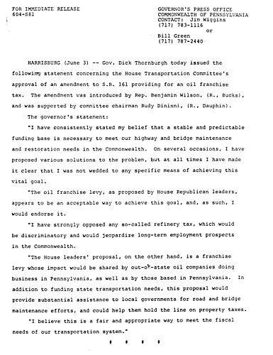 Statement: Oil Franchise Tax