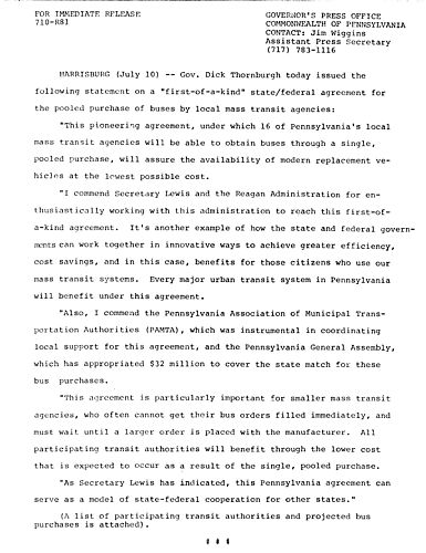 State/Federal agreement for pooled purchase of buses