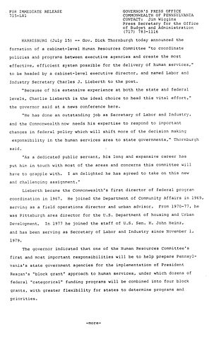 Cabinet level Human Resources Committee (HRC) Committee headed by L & I Secretary Charles Lieberth