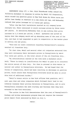 Statement: Mobil Oil Corporation and oil franchise tax