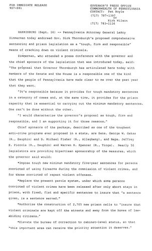 Attorney General LeRoy Zimmerman endorses sentencing and prison legislation