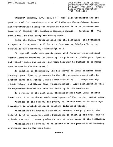 CONEG 1981 Northeast Economic Summit\, Saratoga II