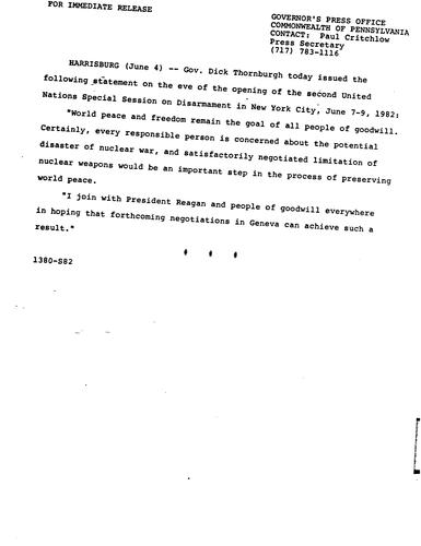 Statement: United Nations Special Session on Disarmament