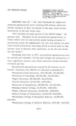 Non-preferred appropriations for major State-related universities