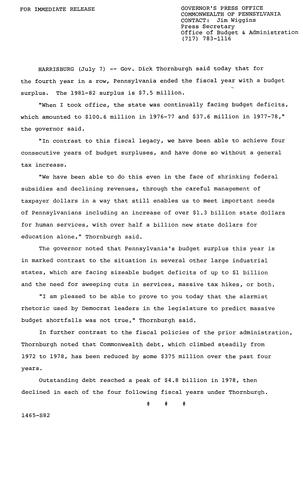 1981-82 budget surplus of $7.5 million