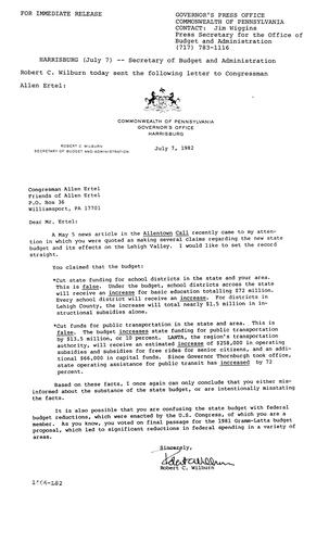 Robert C. Wilburn letter to Allen Ertel