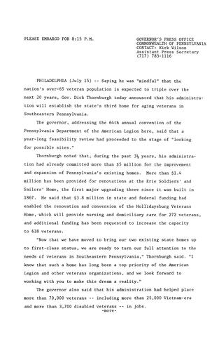 Remarks: PA Department of the American Legion