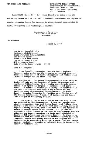 Letter to Peter Terpeluk, Sr., Regional Administrator, S.B.A.,