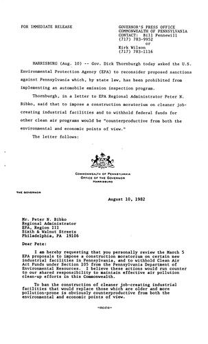 Letter to Peter N. Bibko, Regional Administrator EPA Region III