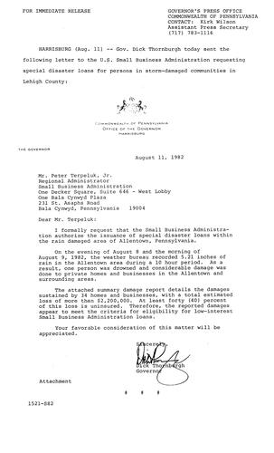 Letter to Peter Terpeluk, Jr., Regional Administrator, S.B.A.