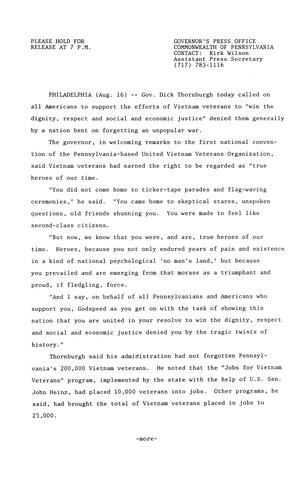 Remarks: PA-based United Vietnam Veterans Organization