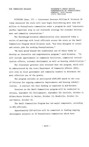 Lt. Governor Scranton: State will soon distribute $42 million through Small Communities Program