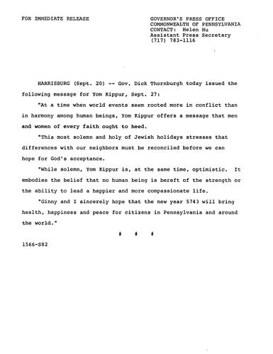 Statement: Yom Kippur