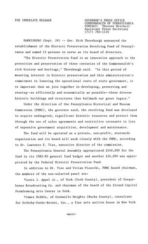 Names 13 persons to the Historic Preservation Revolving Fund of PA Board of Directors