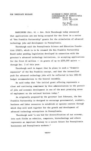 Ben Franklin Partnership grant applications