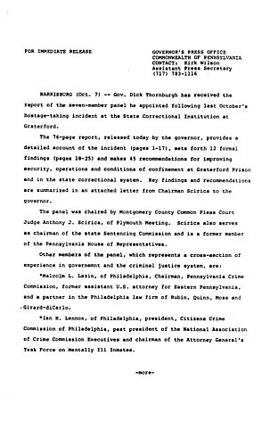 Graterford Panel, Hostage-Taking Incident Report,