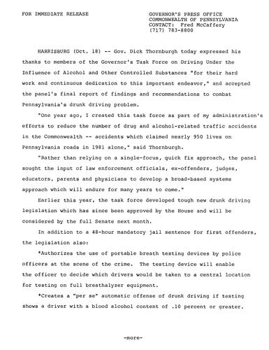 Governor's Task Force on Driving Under the Influence Final Report