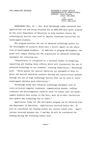 Department of Education $800,000 mini-grant program